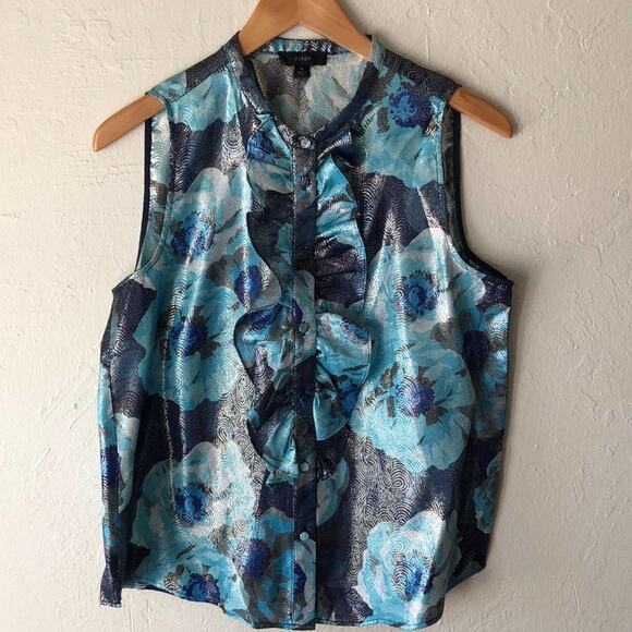 NWT J Crew ruffle front floral sleeveless top - Picture 4 of 7